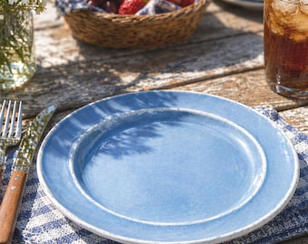 Vintage Blue Melmac Dinner Plates Set of 12 – 11” Mela-Ware Picnic Tableware Retro Outdoor Dining Picnic Plates Durable Camping Dish Set