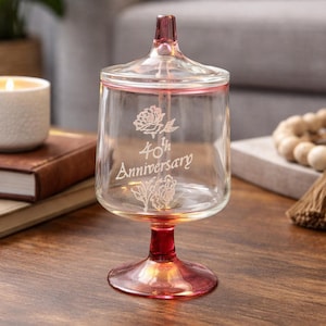 Vintage 40-jähriges Jubiläum Rosa Deckelglas Candy Dish Ruby Flash Sockel Glas mit Deckel Hochzeitstag Geschenk Glas Schmuckbehälter