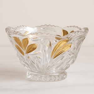 Anna Hütte Bleikristall Lead Crystal Bowl  Vintage Cut Crystal with Gold Leaf Detail  Trinket Dish Small Vanity Display Bowl  Dresser Decor