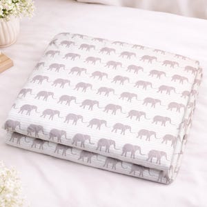Vintage Tommy Hilfiger Elephant Twin Bed Sheet Set Craft Fabric Cotton Blend Quilt Material Bedroom Decor Grey Walking Elephants