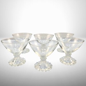 Unique set of six vintage Anchor Hocking stemmed champagne or sherbet glasses with etched dots and wavy lines, 3 1/2&quot; high x 3 1/2&quot; diameter