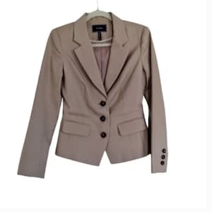 Le Chateau vintage tan blazer jacket XXS, 3 button, lapel collar, lined, cotton spandex, career, cocktail party blazer
