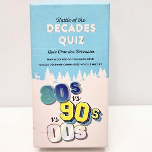 Jeu de cartes La bataille des décennies Quiz Années 80 90 00. Français et anglais partiellement utilisés, Jeu de cartes bilingue, Jeu familial, Jeu pour adultes