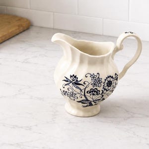 Vintage J&G Meakin Classic Blue Nordic Creamer Pitcher, Blue Floral Ironstone Milk Jug, English Transferware Cream Pitcher Cottage Kitchen