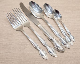 Vintage Rogers & Bros “Silvery Mist” Silverplate Flatware Set for 8, 52 Piece Boxed Set Serving Pieces Elegant Floral Pattern Silverware