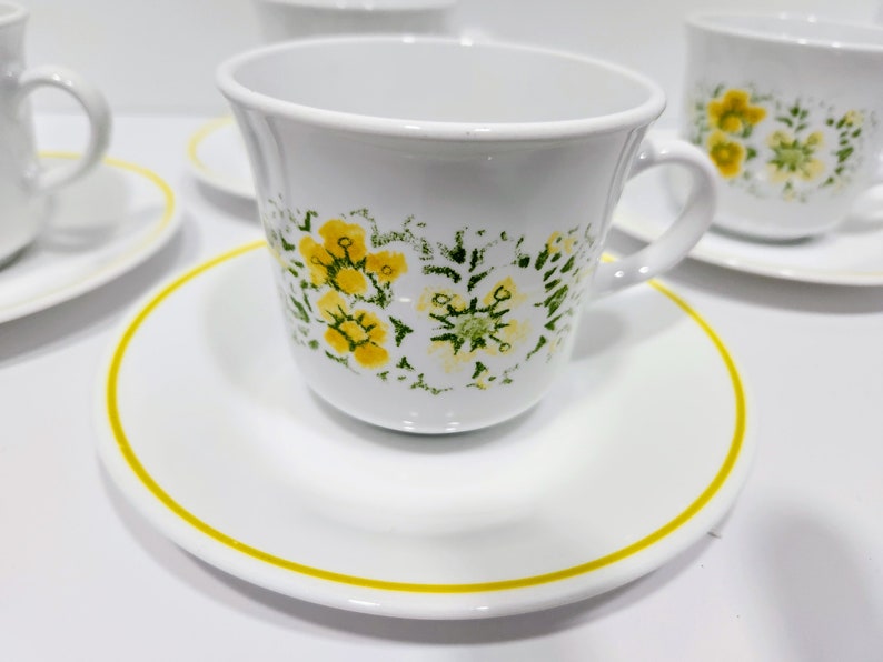 Corelle Yellow Pattern Vintage Corning Ware Corelle APRIL Pattern Coffee Cup and Saucer ...