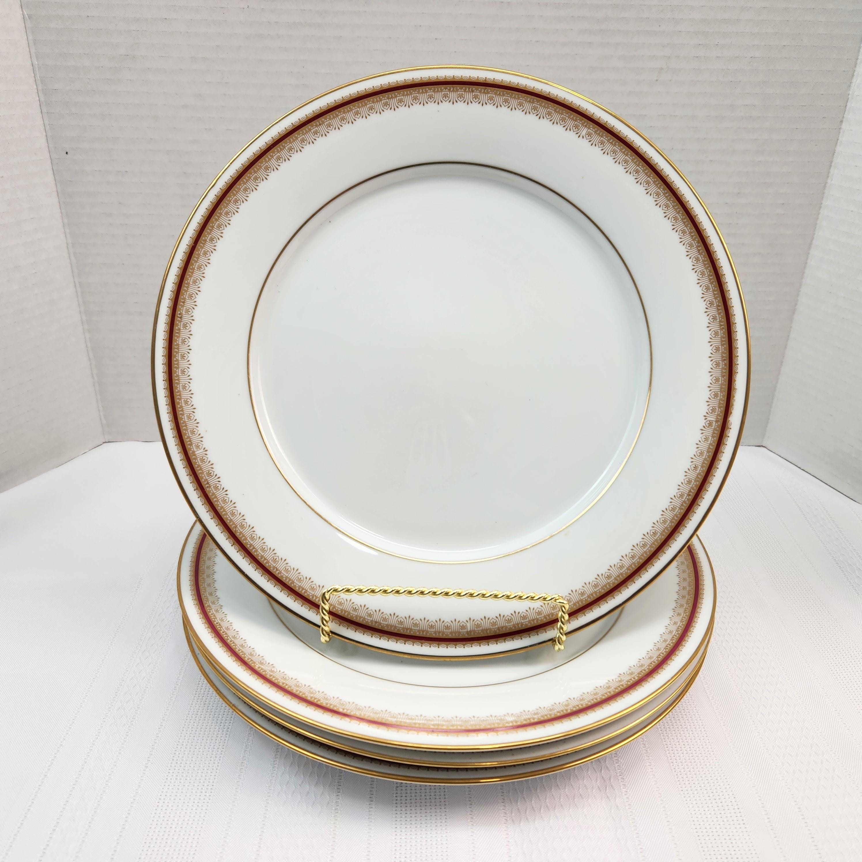 4X Noritake Dinner Plates Doral Maroon Gold Band China Dinnerware