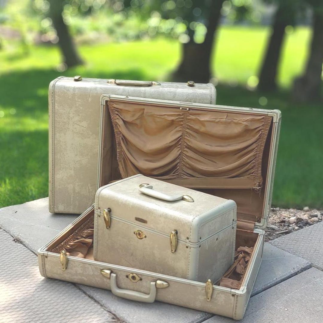 Cream Marble Suitcase Set Piece Vintage Suit Case Set Vintage