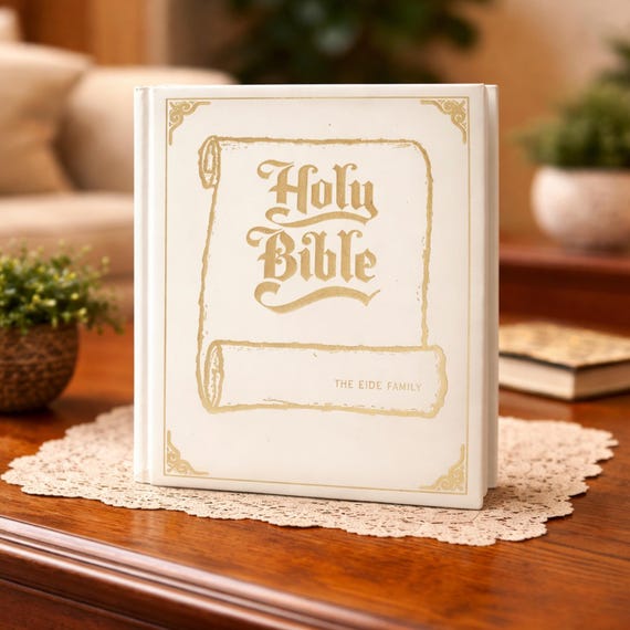 White Leather Bible King James Version Authorized Religious Text Gold Edge Coffee Table Book Large Family Heirloom Christian Gift Wedding