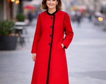 Vintage Red Wool Midi Coat Timeless Old Money Winter Style Elegant