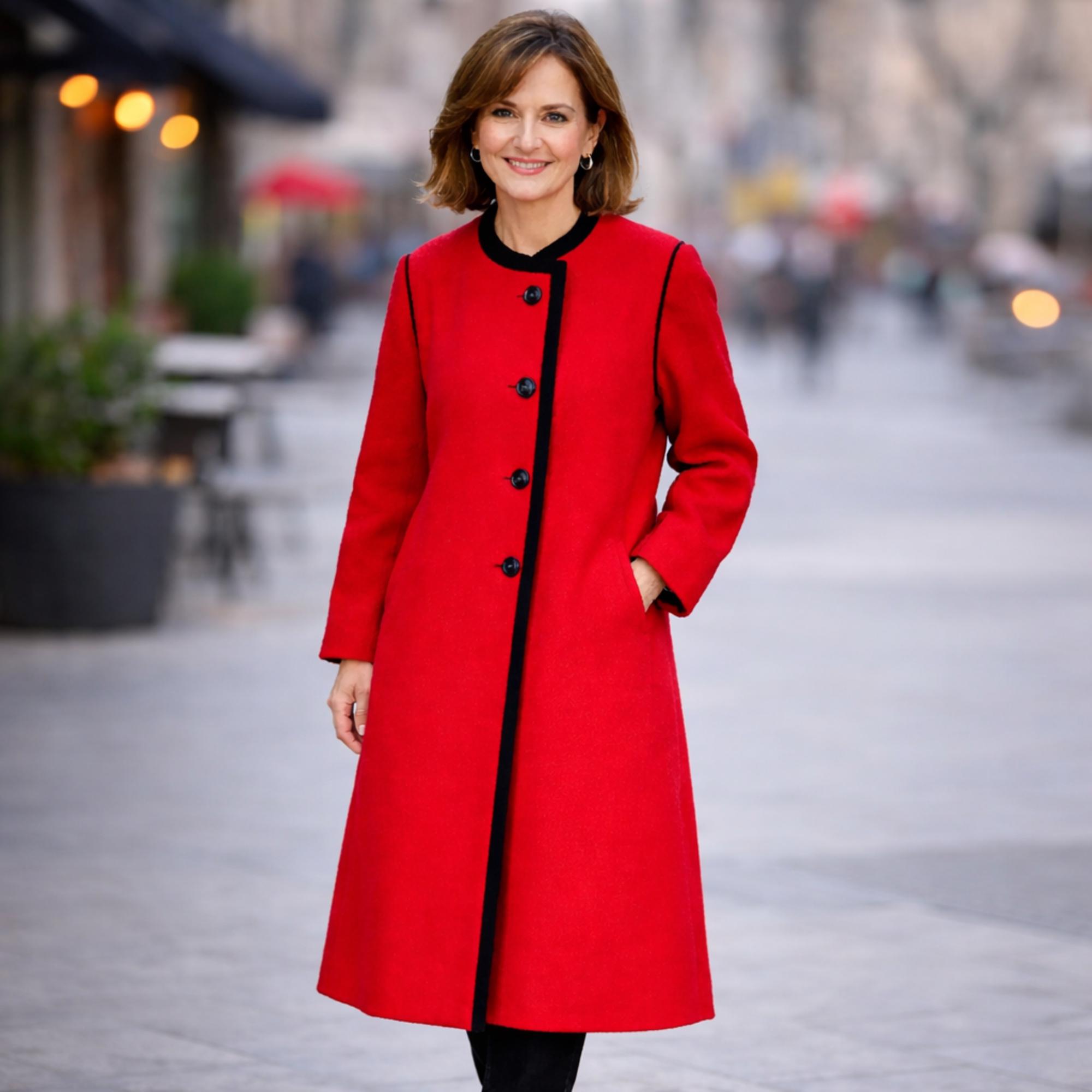 Vintage Red Wool Midi Coat Timeless Old Money Winter Style Elegant