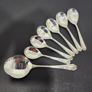 Vintage Silverplate Set Damask Rose Pattern Spoon Large Serving Soup Dessert Silver Tableware Wedding Gift Elegant Dining Antique Silverware