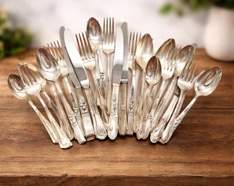Mismatched Silverplate Flatware Service Assorted Vintage Silverware Set Elegant Table Cutlery Lot Antique Collection Dining Silver Plate
