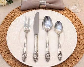 Vintage Evening Star Silverware Boxed Set for 14 + 4 Serving Pieces Community Flatware Set Mid Century Floral Silverplate Wedding Gift