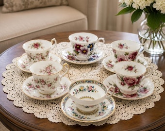 Vintage Royal Albert Paragon Foley Bone China Teacup & Saucer Sets Mixed Floral Pattern England Cottagecore Elegant Tea Party Decor