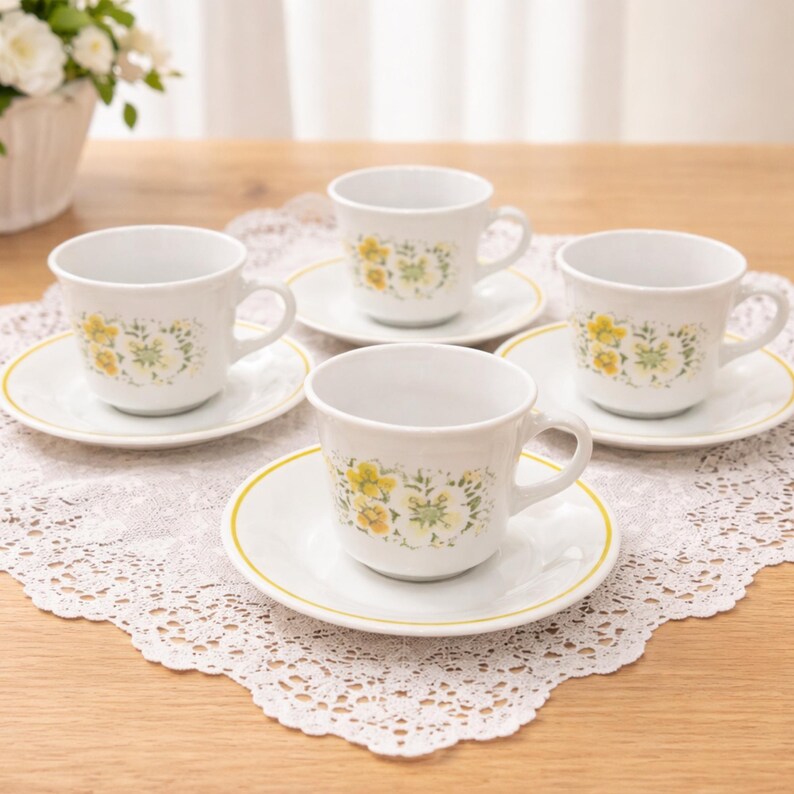 Corelle Yellow Pattern Vintage Corning Ware Corelle APRIL Pattern Coffee Cup and Saucer ...