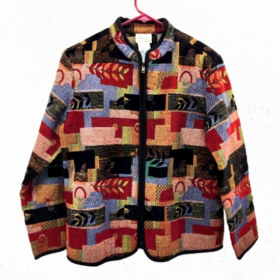 Vintage Textured Chenille Patchwork Tapestry Jack… - image 1