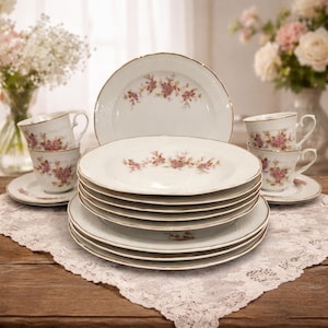 Cherry Blossom Crown Imperial Fine China Dinner Set Formal Dining Table Setting Luxury Tableware Elegant Collection Porcelain Dishes Floral