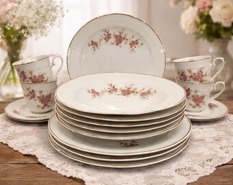 Vtg WWII Fine China Set Royal Rose Japan Huge Rare 42 Pieces