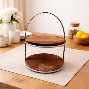 Tiered Wooden Tray Farmhouse Style Rustic Design Kitchen Counter Display Stand Dessert Holder Cupcake Server Country Decor Entertaining