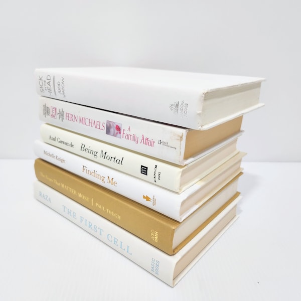 White and Neutral books, Staging Books, Home Decor, Decorative Books, Bookshelf Decor, Modern Book Stack White cream decor, home staging