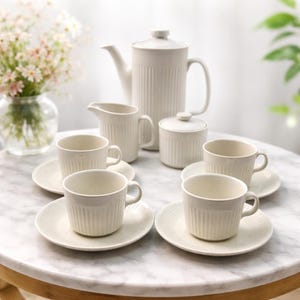 Ensemble de cafetière « Athena » vintage Johnson Brothers Service en pierre de fer blanche, cadeau de mariage, cuisine, poterie anglaise, tasses, soucoupes, crème et sucre