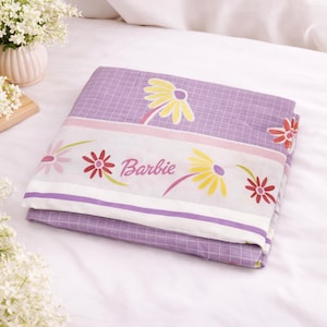 Barbie Purple Twin Flat Sheet 62" wide x 96" long, Tropical Sheet Sunflowers, Purple Fabric