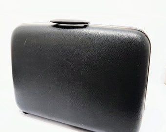 Vintage Charcoal Grey Retro Hardside Suitcase, for home decor, photo shoots, movie prop nursery storage or travel, 21" Jetliner Luggage