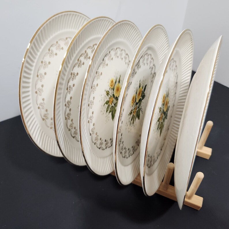 Vintage China Dinner Plates Set of 6 Yellow Roses Centre Etsy