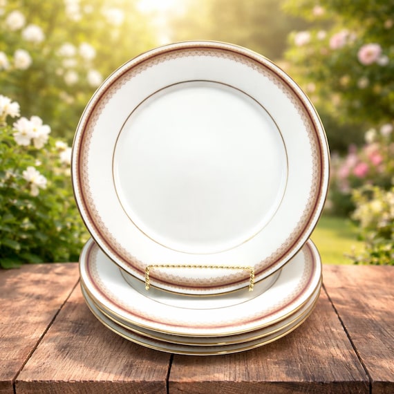Noritake プレート 6枚セット レッド ゴールド 4X Noritake Dinner Plates Doral Maroon Gold Band China Dinnerware