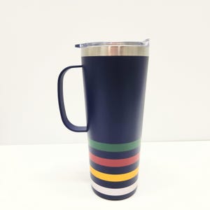 Hudson Bay Company, Iconic HBC Navy Multistripe Stainless Steel Travel Mug with Handle – NEW, Collectors Mug, Gift
