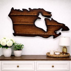 Large Canada Wall Decor 44” Wooden Jewellery Holder Canadiana Spoon Rack Rustic Map Organizer Entryway Statement Piece