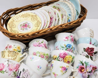 Tea Cup and Saucer Bulk Teacup Set Mismatched Vintage China Tea Set Lot High Tea Party Antique Bone China Wedding Favor Idea Mix Match Tea