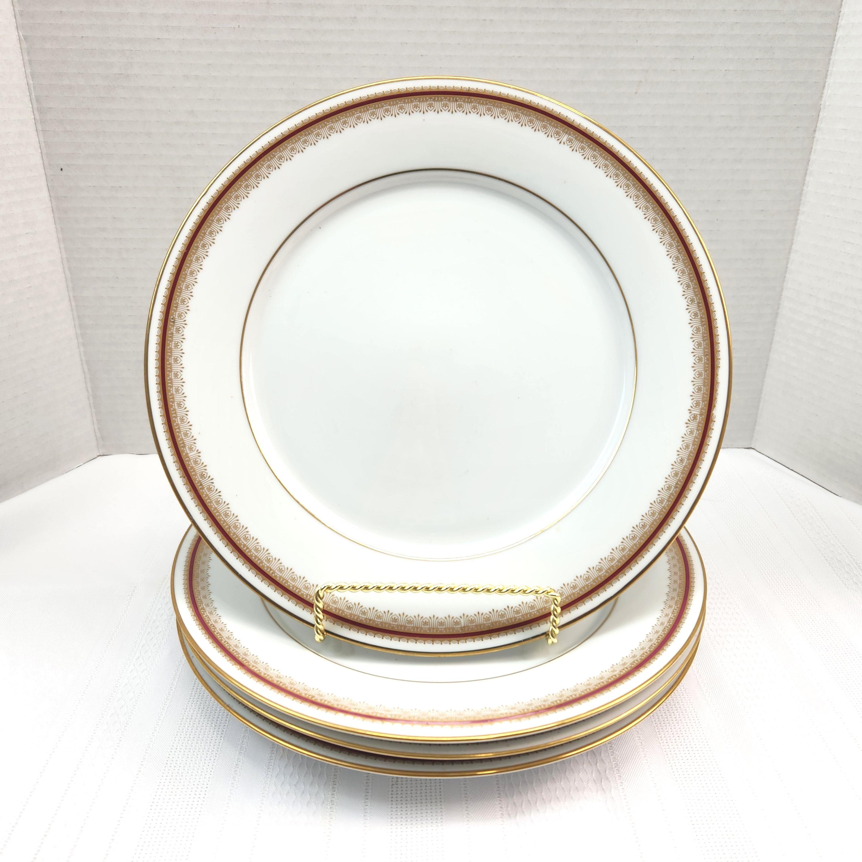 4X Noritake Dinner Plates Doral Maroon Gold Band China Dinnerware
