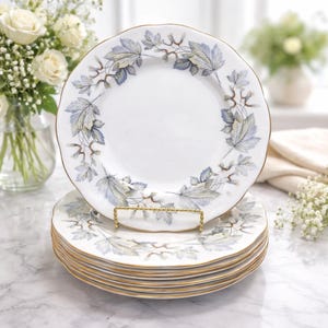 Vintage Speiseteller Bone China Essteller Royal Albert Silber Ahornblätter Goldrand Hochzeitsgeschenk Elegantes Geschirr Formelles Sammlerstück