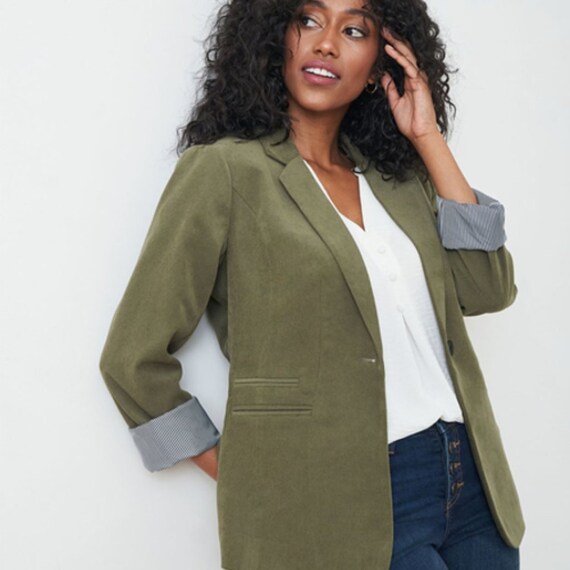 Vintage sage green blazer jacket, size 16, cotton spa… Gem