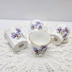 Manitoba Crocus tea coffee mugs, Set of 2, 4 or 8 Royal Grafton Fine Bone China Made in England, vintage mug set purple flower mug set