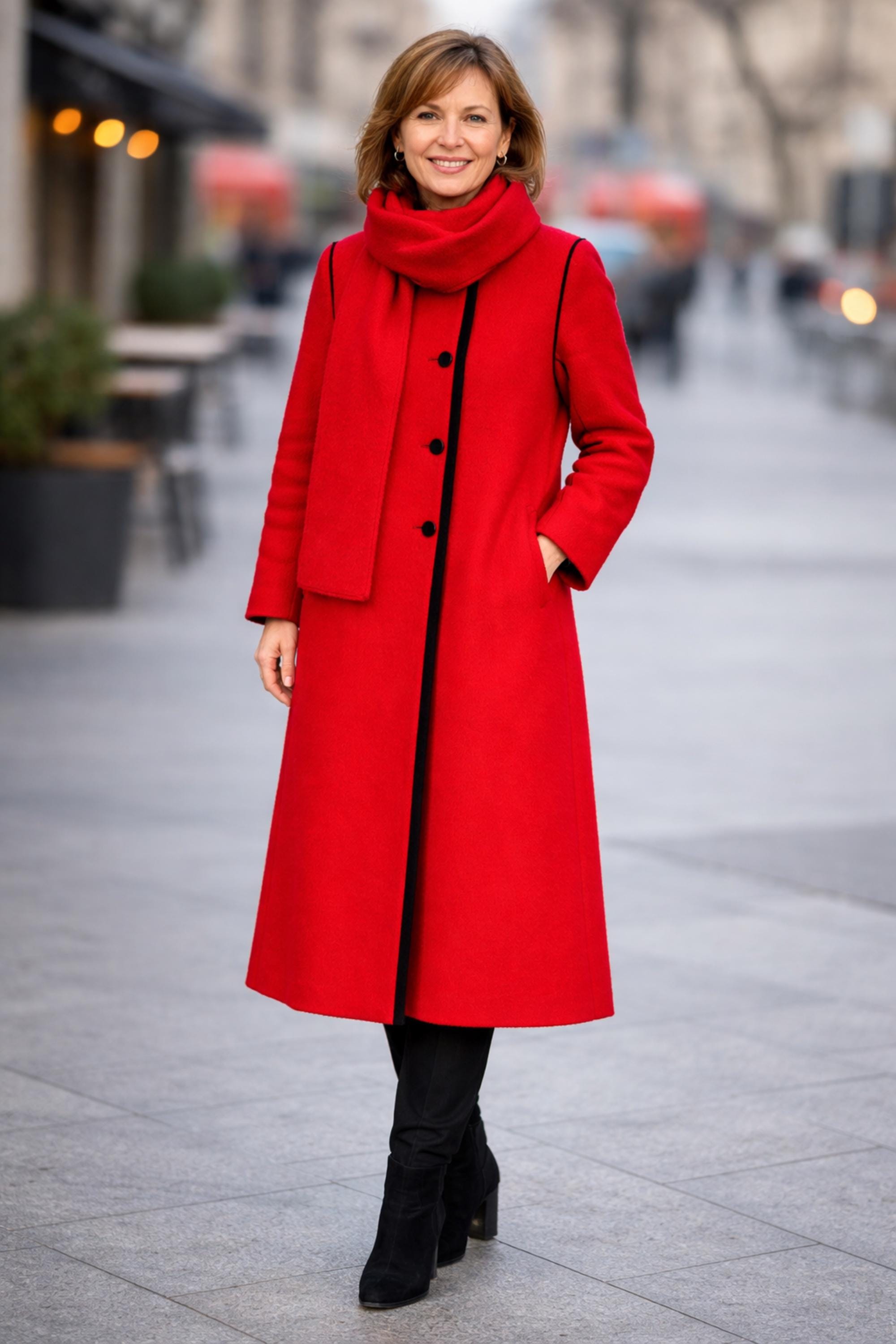 Vintage Red Wool Midi Coat Timeless Old Money Winter Style Elegant