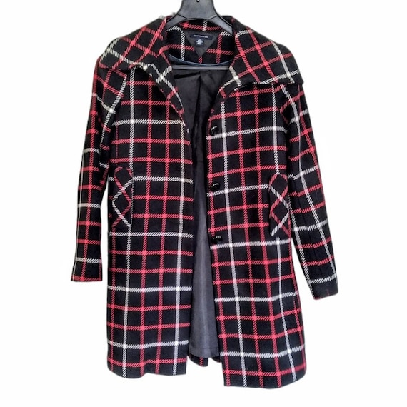 Tommy hilfiger red & black wool sales blend plaid coat