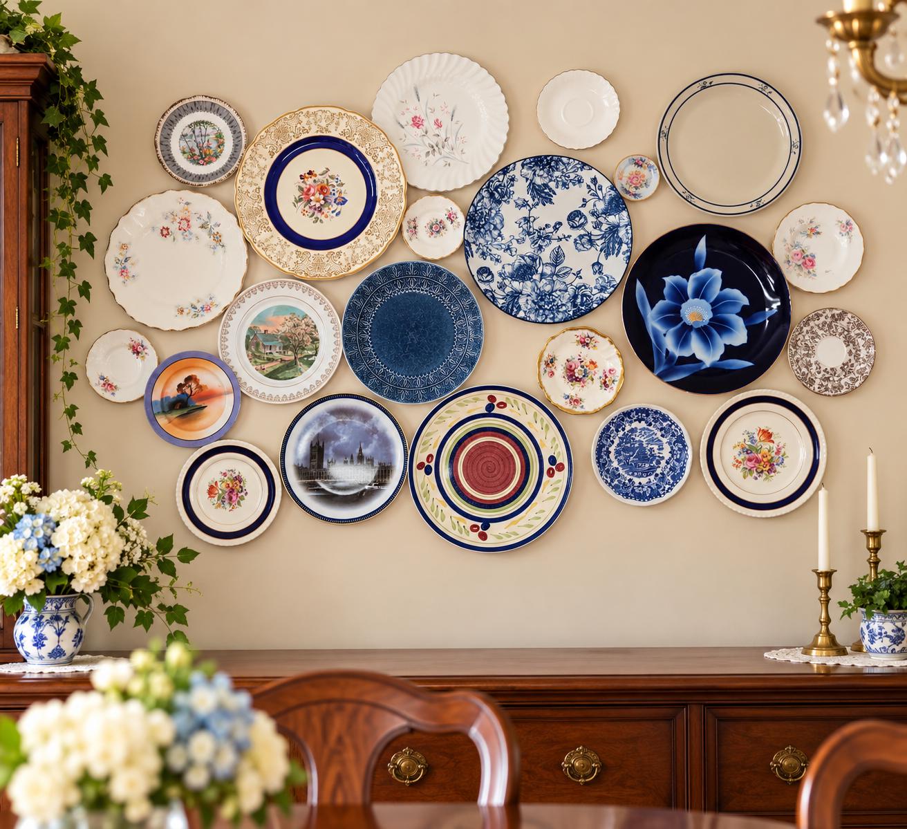 アンティーク雑貨   Heritage Plate 2020 Vintage Mismatched Floral Plates Wall Decor Set Cottagecore China