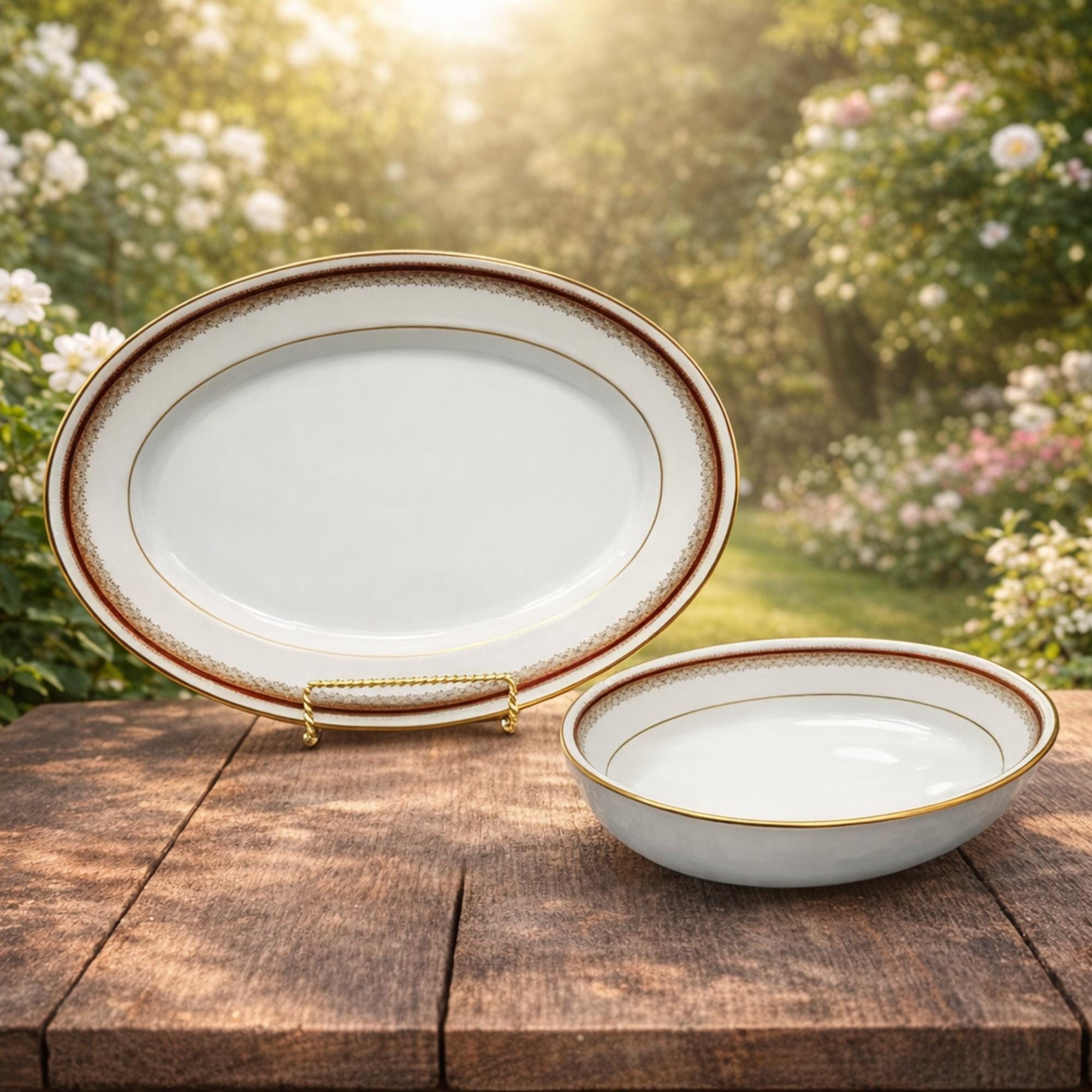 Maroon Noritake China Dinner Set Formal Dining Table Collection