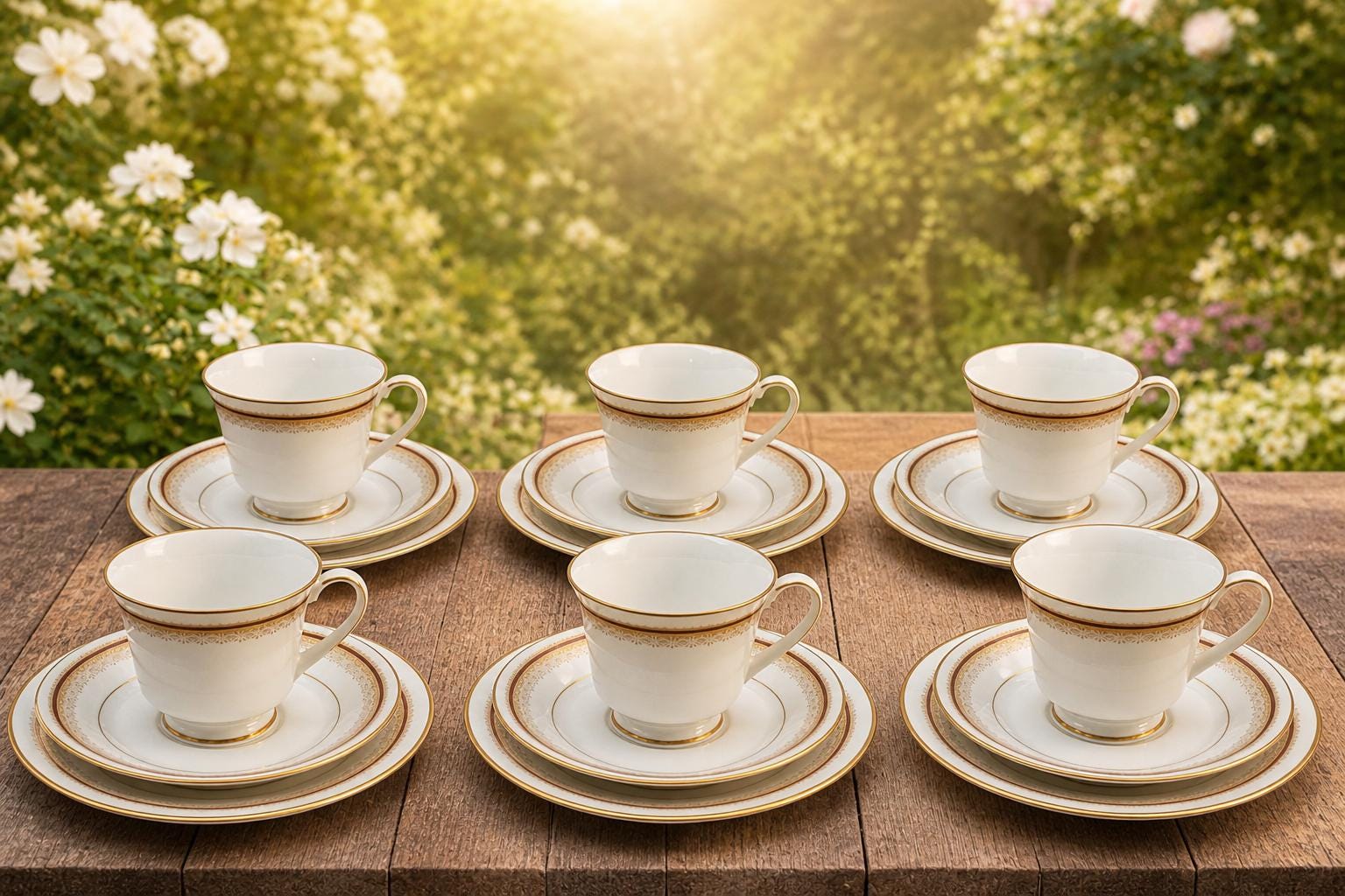 Noritake Doral Maroon Fine China Tea Set – 6 Cups & Saucers With 6