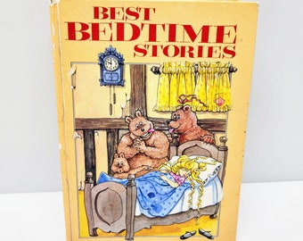 Best Bedtime Stories von Jane Carruth, 1984, Großes gelbes Geschichtenbuch mit Bild von Goldlöckchen und den 3 Bären auf der Vorderseite, Kinderzimmerdekor