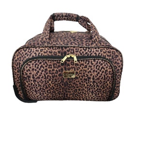 Lucca Travel Carry On Suitcase with Wheels Soft Side Rolling Duffel bag Wheeled Luggage Weekender Overnight Brown Black Animal Print