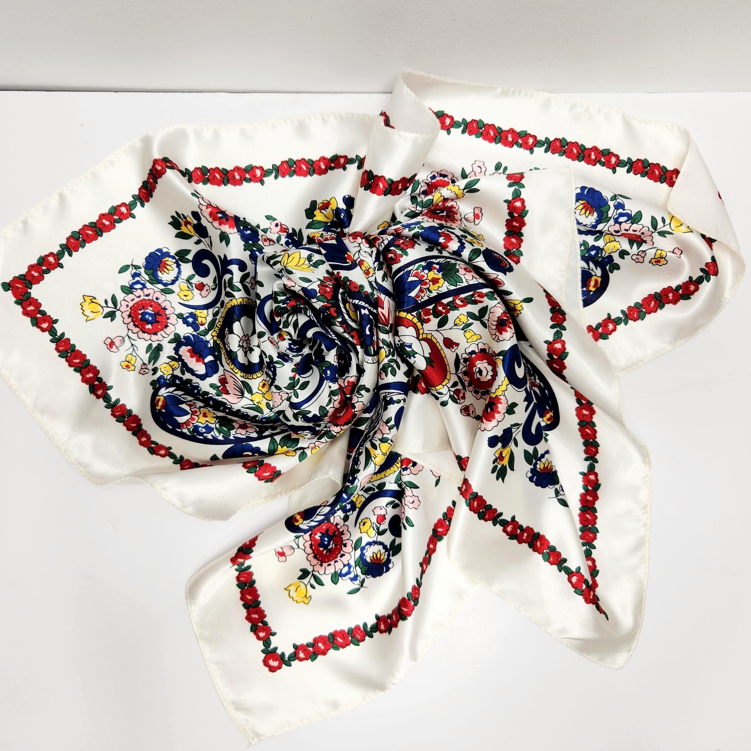 Vtg Satin Scarf Square Paisley Floral Print Retro Pattern Silk