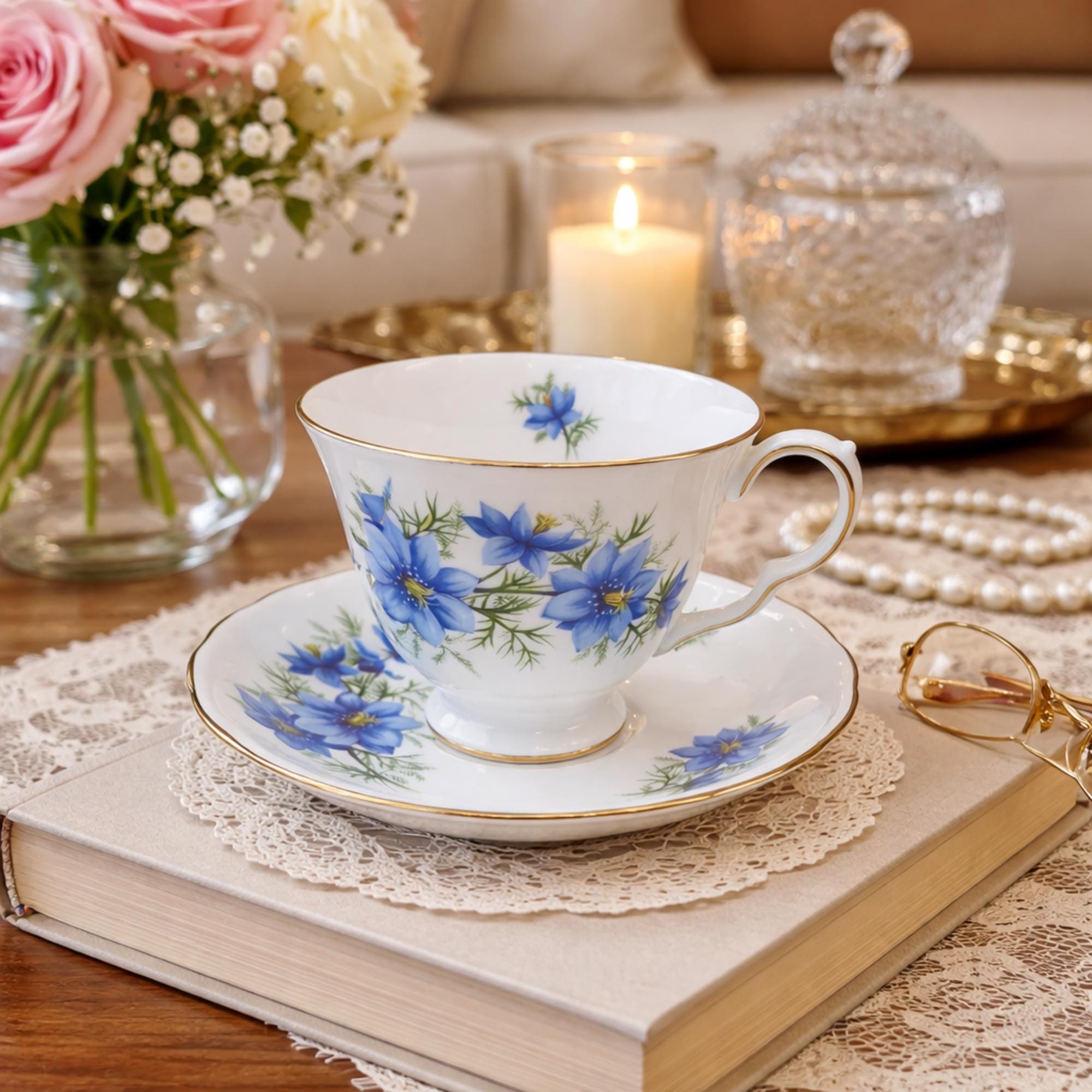 Gold Rimmed Blue Floral China - Etsy Canada