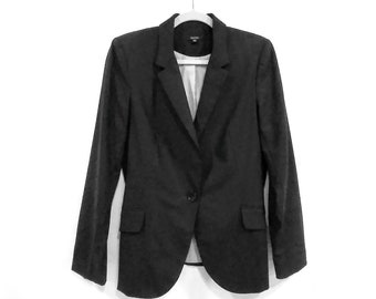 Veste blazer en laine noire, taille 8, un bouton, pli dans le dos, doublure, poches, veste carrière, marque Teenflo vintage fabriquée au Canada
