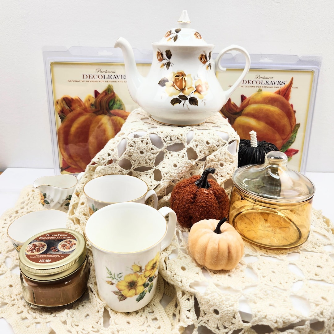 Fall Tea Cups Stack Autumn Magic Tea Party Table Setting Fall Theme Table Decor Harvest ...