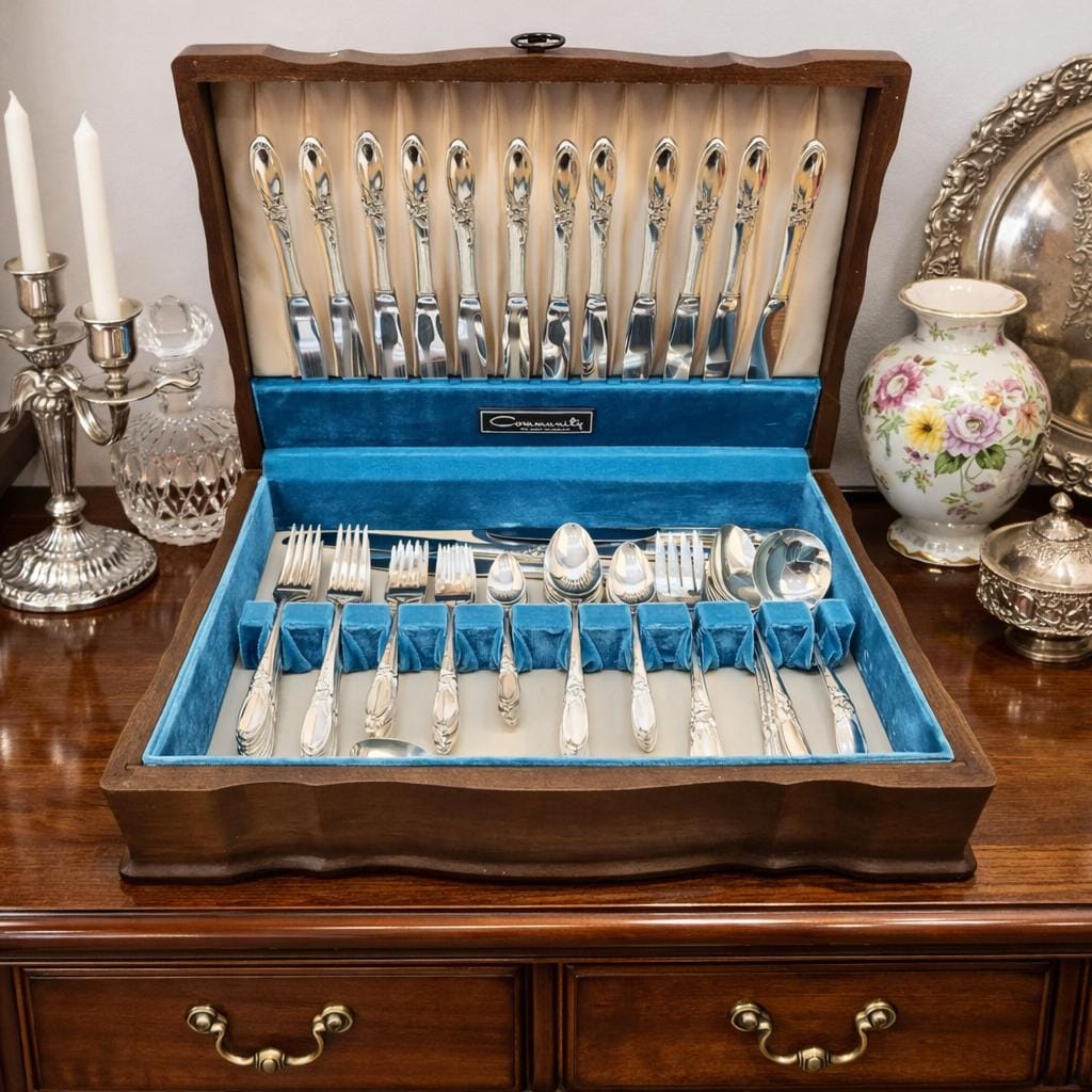 Community Oneida White Orchid Vintage Silverware Set Complete