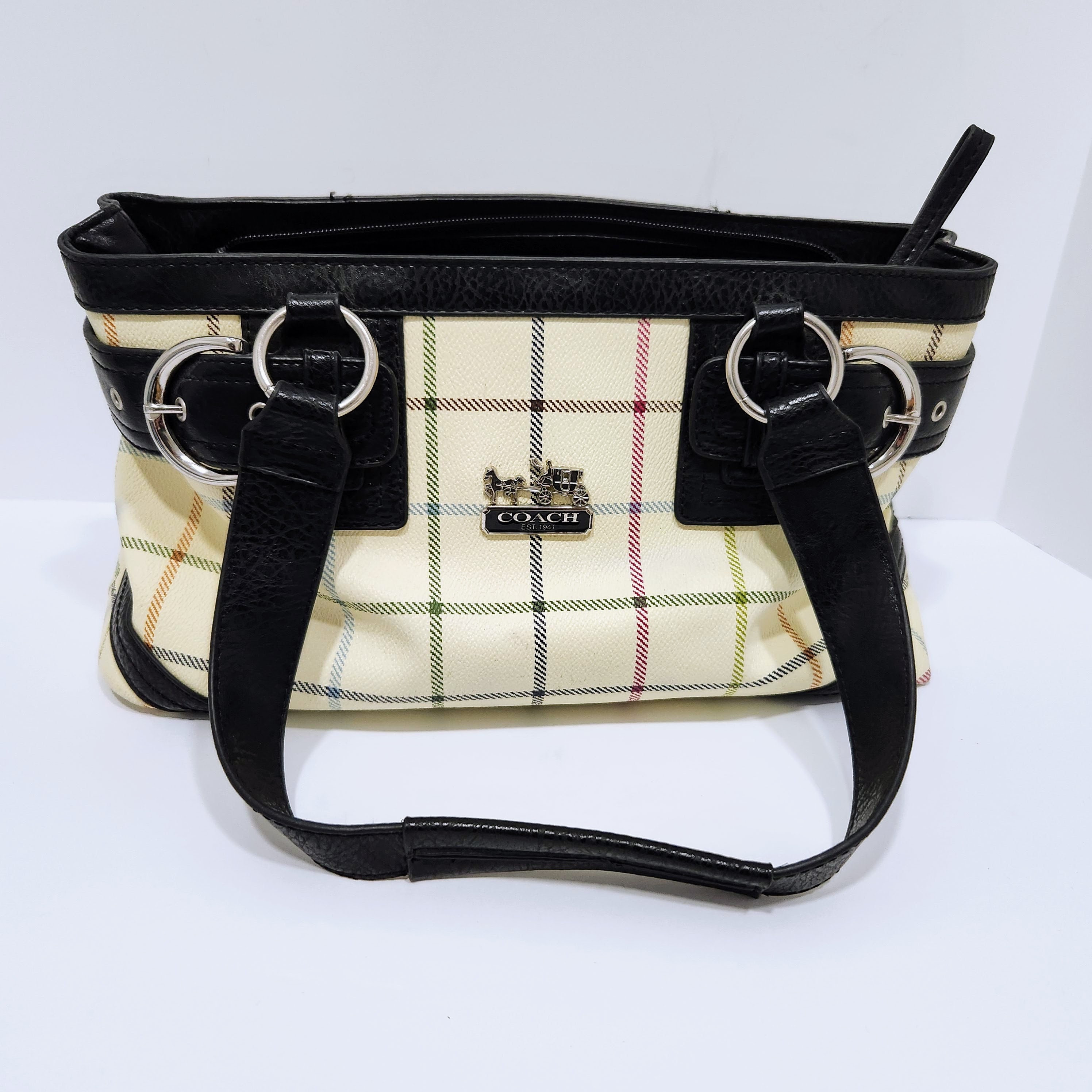Coach White Black Plaid Handbag Satchel Purse 2 Handles Black Buckles Zipper Closure With Zipper Inside Pockets. Stunning Etsy Ireland